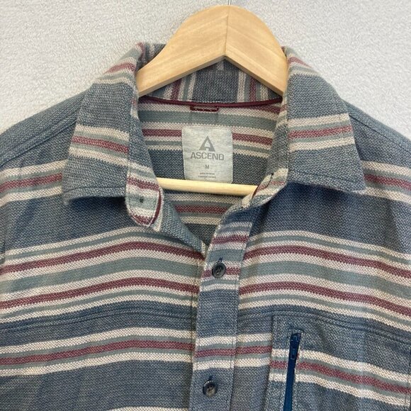 Ascend Mens Flannel Long Sleeve Button Up Shirt Medium M Pocket Textured Stripes - Picture 5 of 11